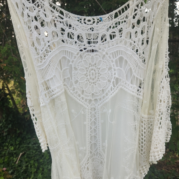 Bohemian 2 Pice White Crochet Style Lace Dress And Tunuc/top - Picture 13 of 13